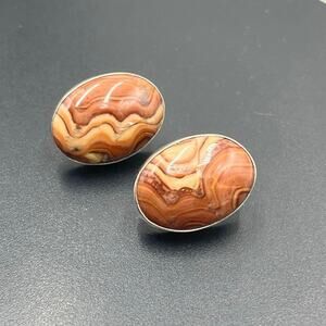 Silver Creations Gundi Vintage Sterling Silver Banded Agate Oval Pierced Earring